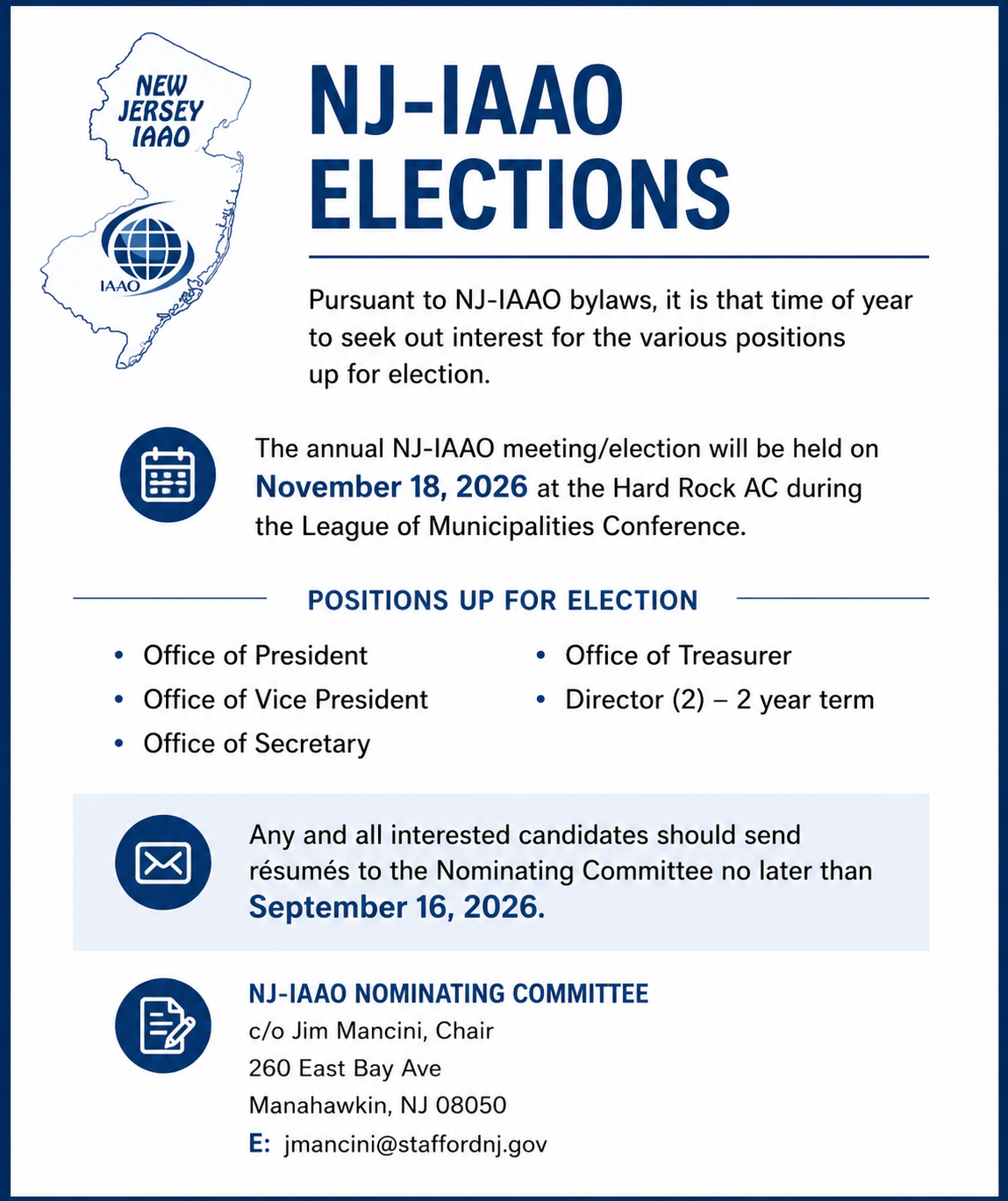 NJ-IAAO 2026 Election: Call for Candidates
